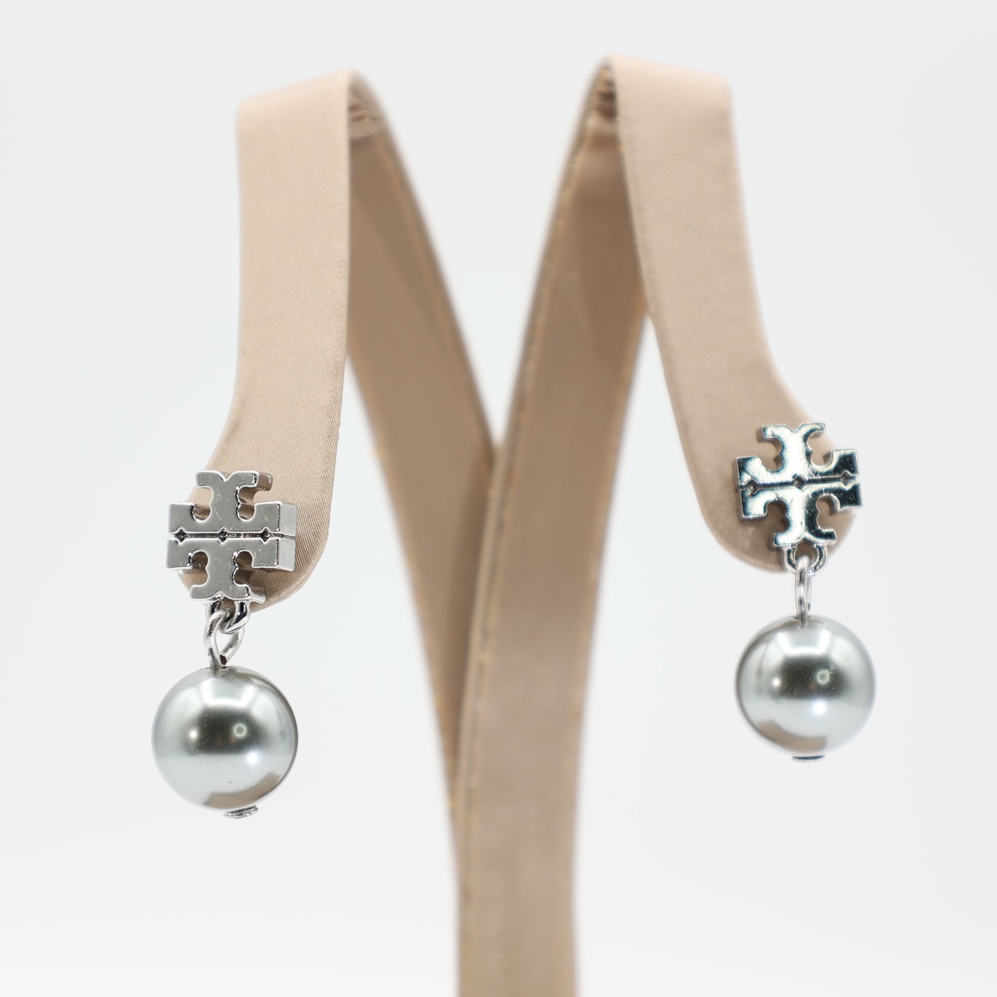 Tory Burch Faux Gray Glass Pearl Drop Dangle Earrings