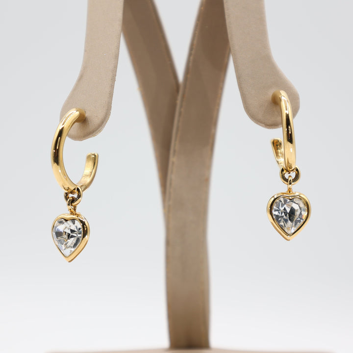 Monet White Heart CZ Hoop Dangle Earrings