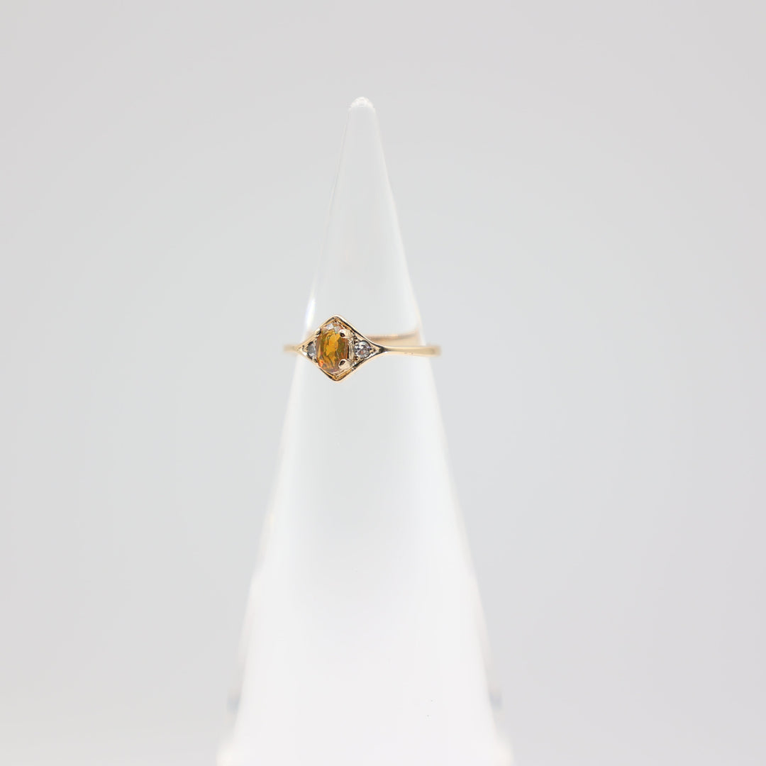 14k Yellow Gold 5x3mm Orange Green Oval Opal and Diamond Accents Ring Size 2.5