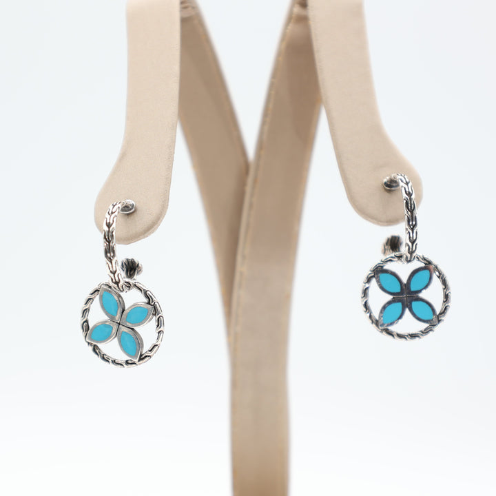 John Hardy 925 Sterling Silver Batu Kewang Enamel Flower Dangle Earrings