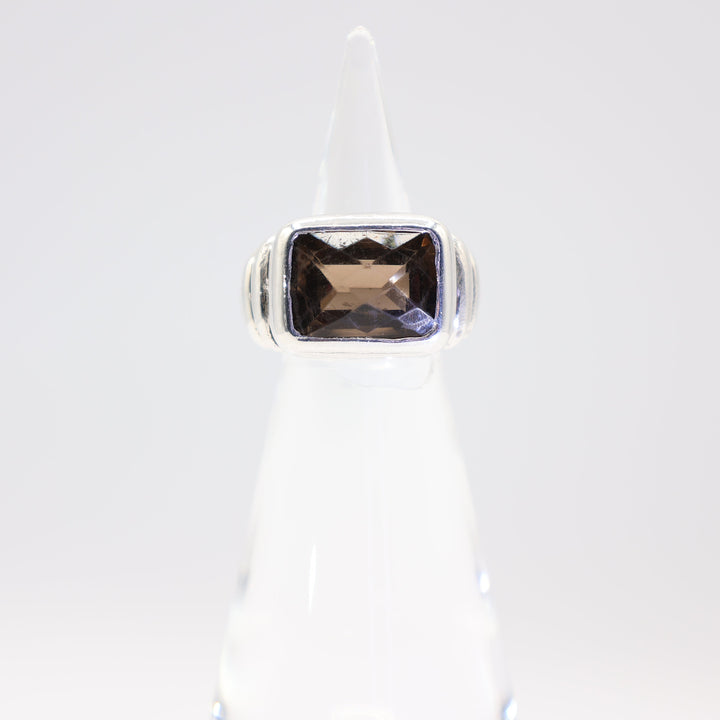 925 Sterling Silver 8.6mmx11.5mm Smokey Quartz Ring - Size 7.5