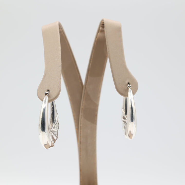 925 Sterling Silver Textured Long Hoop Earrings