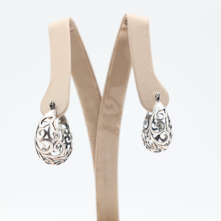 925 Sterling Silver Filigree Hoop Earrings