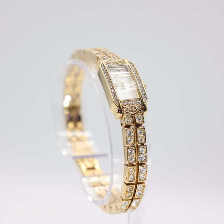 Betsy Johnson Yellow Gold Tone with Double White Crystal Band & Crystal Bezel Watch