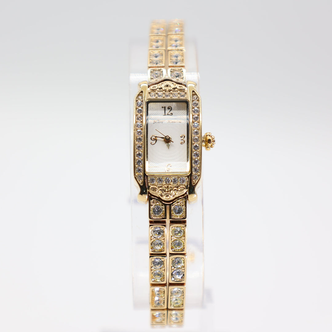 Betsy Johnson Yellow Gold Tone with Double White Crystal Band & Crystal Bezel Watch