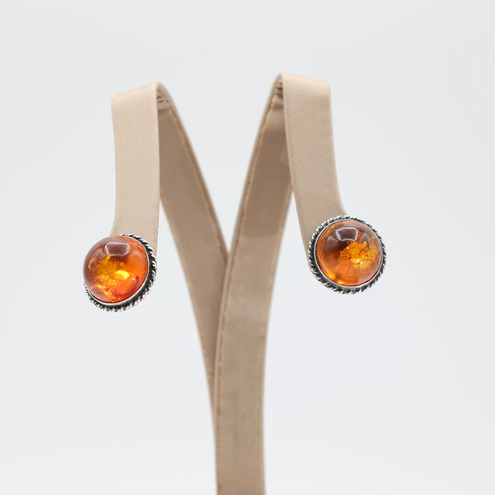 925 Sterling Silver 14mm Amber Stud Earrings
