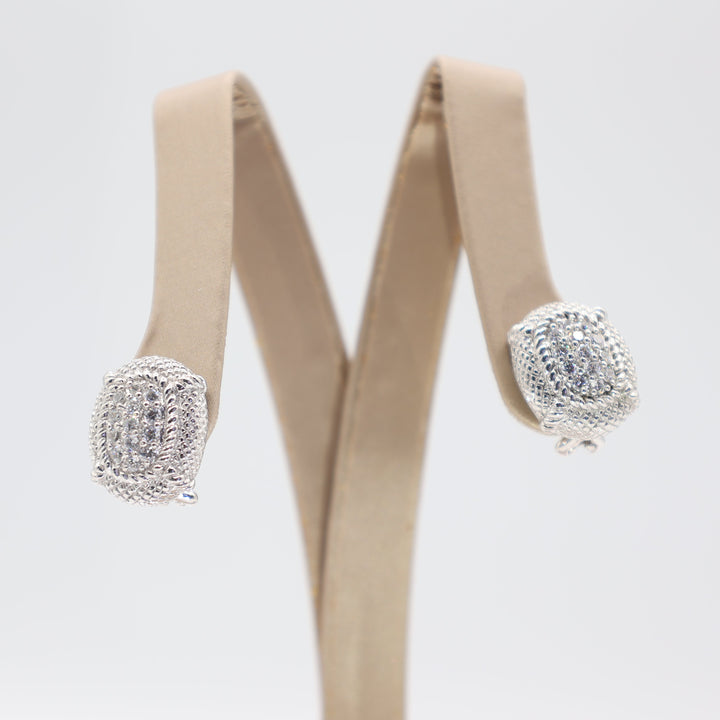 Judith Ripka 925 CZ Oval Pave Stud Clip Earrings