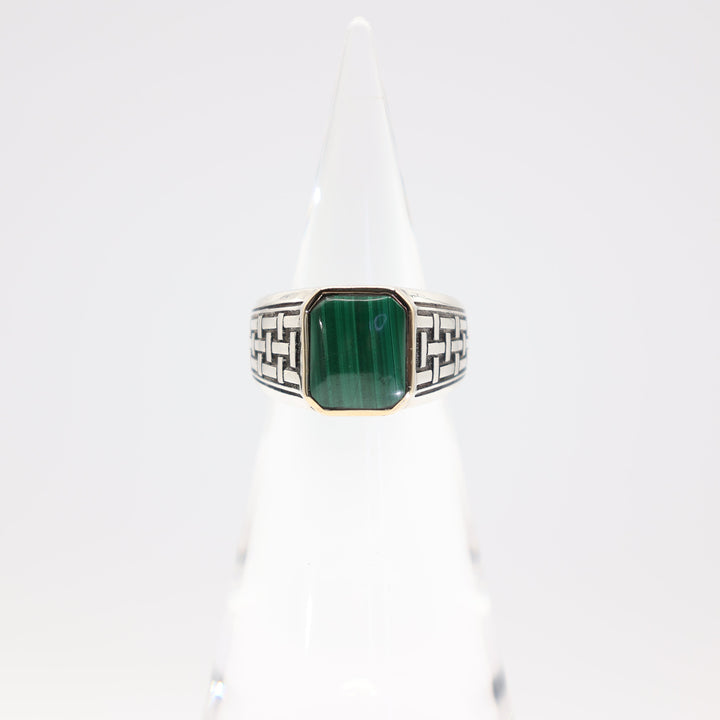 Effy Vintage 925 Sterling Silver and 14k Yellow Gold Malachite Ring- Size 9.5- 12.65g