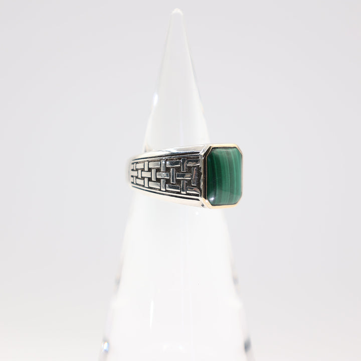 Effy Vintage 925 Sterling Silver and 14k Yellow Gold Malachite Ring- Size 9.5- 12.65g