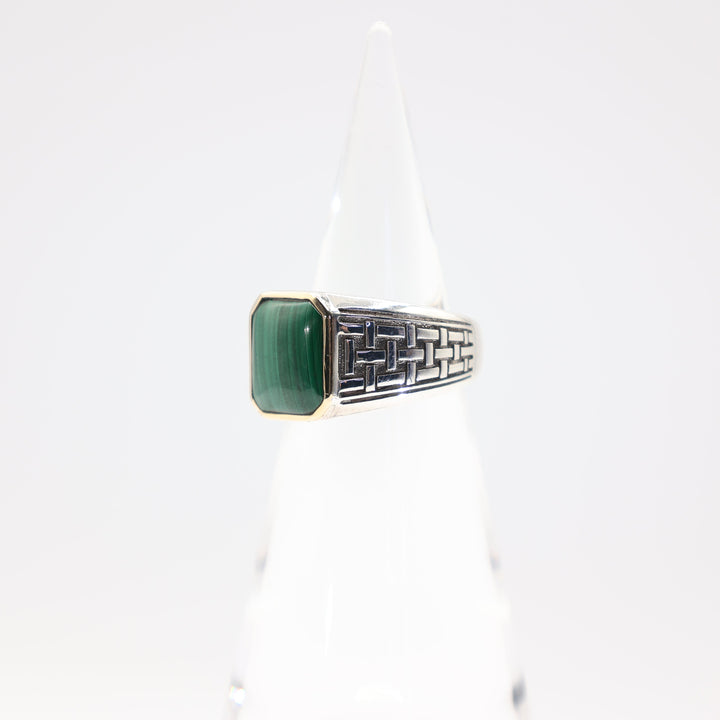 Effy Vintage 925 Sterling Silver and 14k Yellow Gold Malachite Ring- Size 9.5- 12.65g