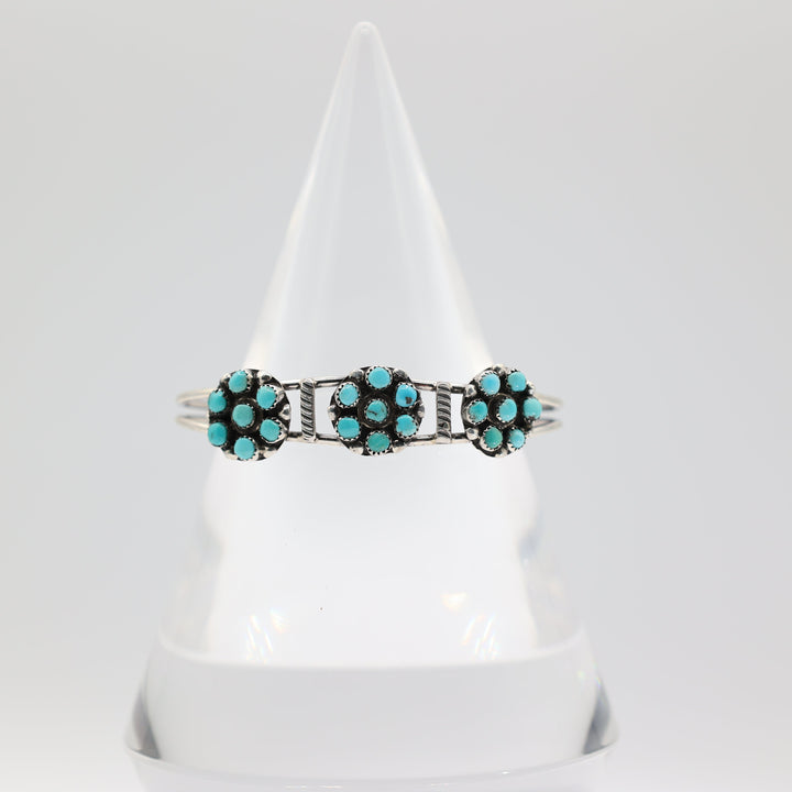 925 Sterling Silver Flower Turquoise Cuff Bracelet