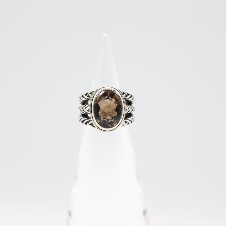Sterling Silver And 18K Gold Smoky Quartz Braided Ring 7