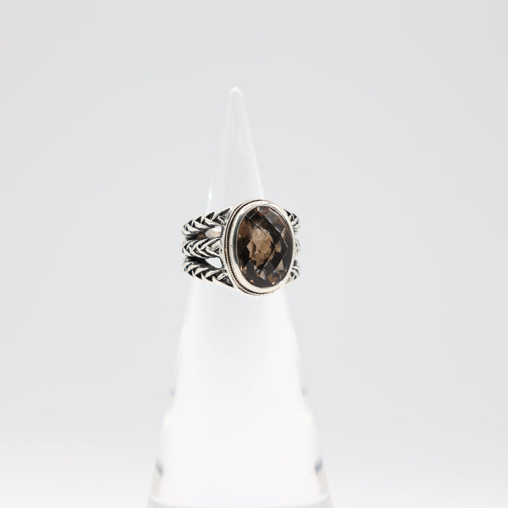 Sterling Silver And 18K Gold Smoky Quartz Braided Ring 7
