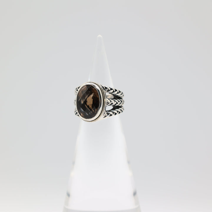 Sterling Silver And 18K Gold Smoky Quartz Braided Ring 7