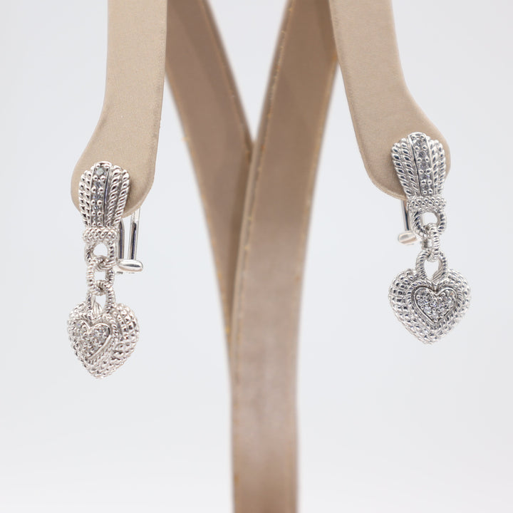 Judith Ripka 925 CZ Heart Dangle Earrings