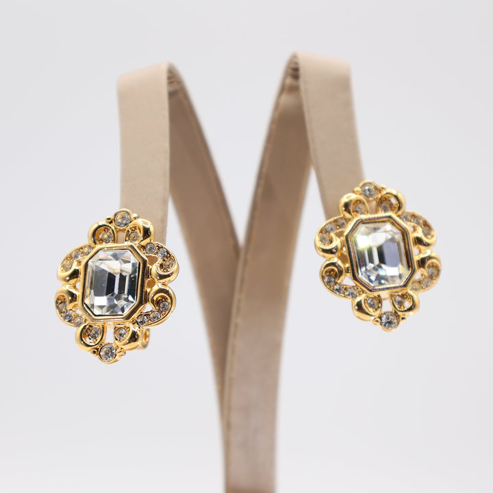 Monet Gold Deco Clip Earrings