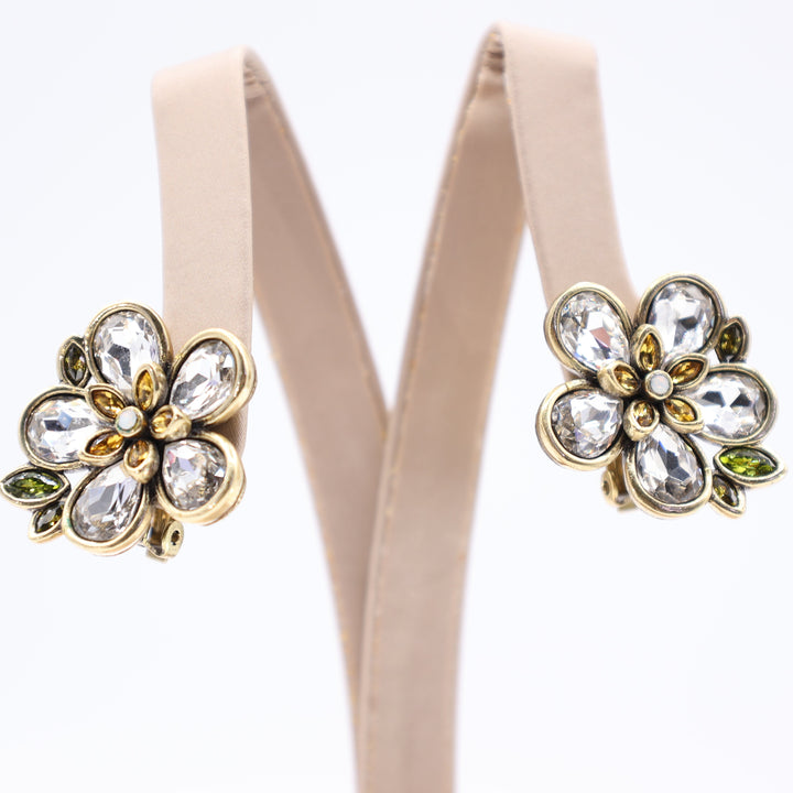 Heidi Daus Vintage Crystal Flower Clip On Earrings