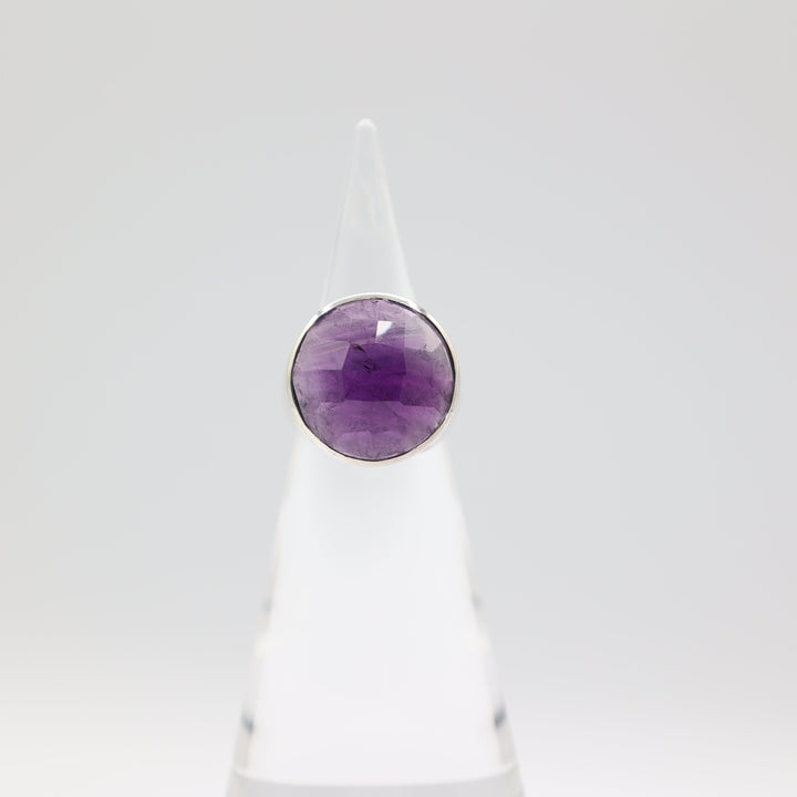 925 Sterling Silver 20mm Large Round Purple Spinel Stone Ring Size 8