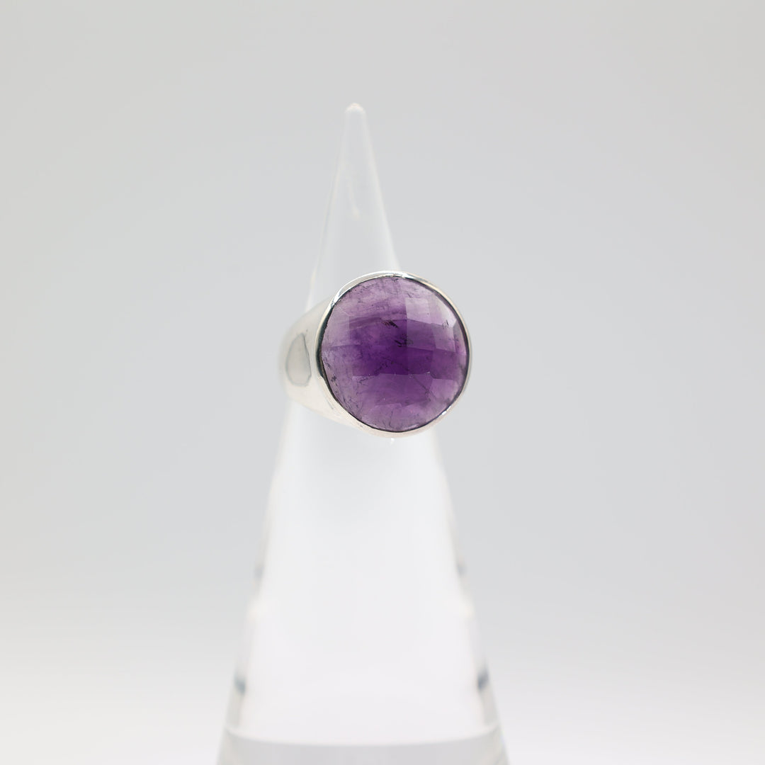 925 Sterling Silver 20mm Large Round Purple Spinel Stone Ring Size 8