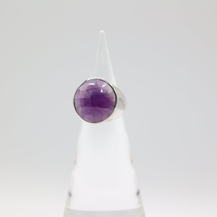 925 Sterling Silver 20mm Large Round Purple Spinel Stone Ring Size 8