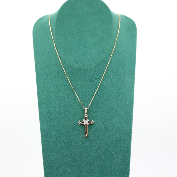 14K Yellow Gold Diamond Cross Necklace Pendant Classic