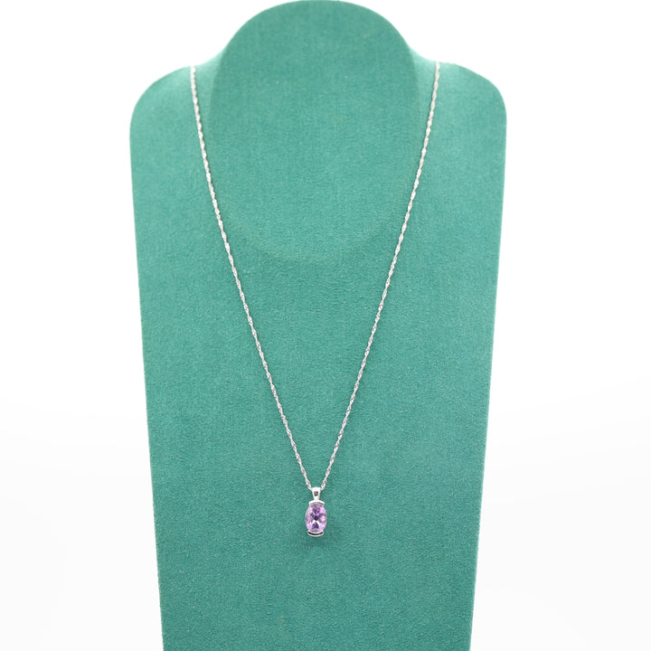 14K White Gold 9x7mm Oval Amethyst Pendant Necklace