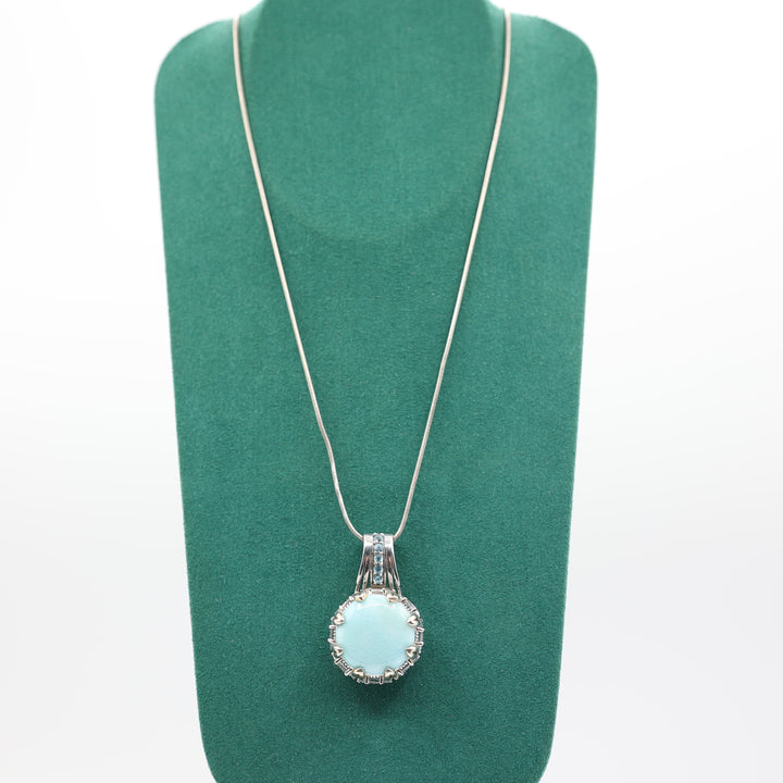 925 Sterling Silver Blue Topaz Larimar Pendant & 18 Inch Chain Necklace