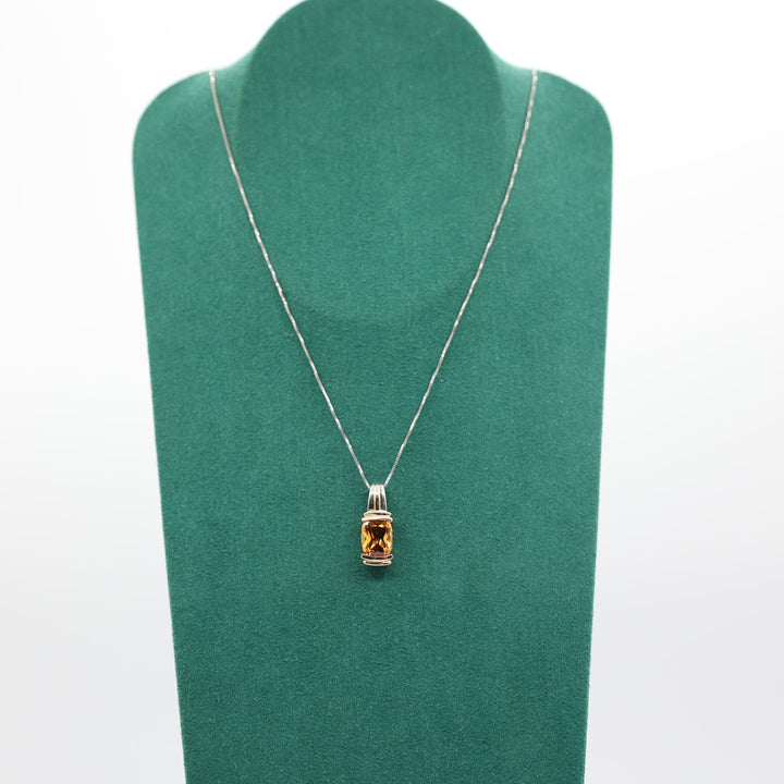 18k White Gold 16 Inch Chain & 925/18K Citrine Pendant Necklace
