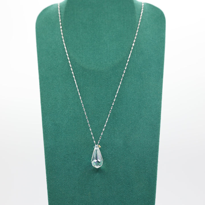 18k White Gold Chain with Iridescent Dangle Pendant