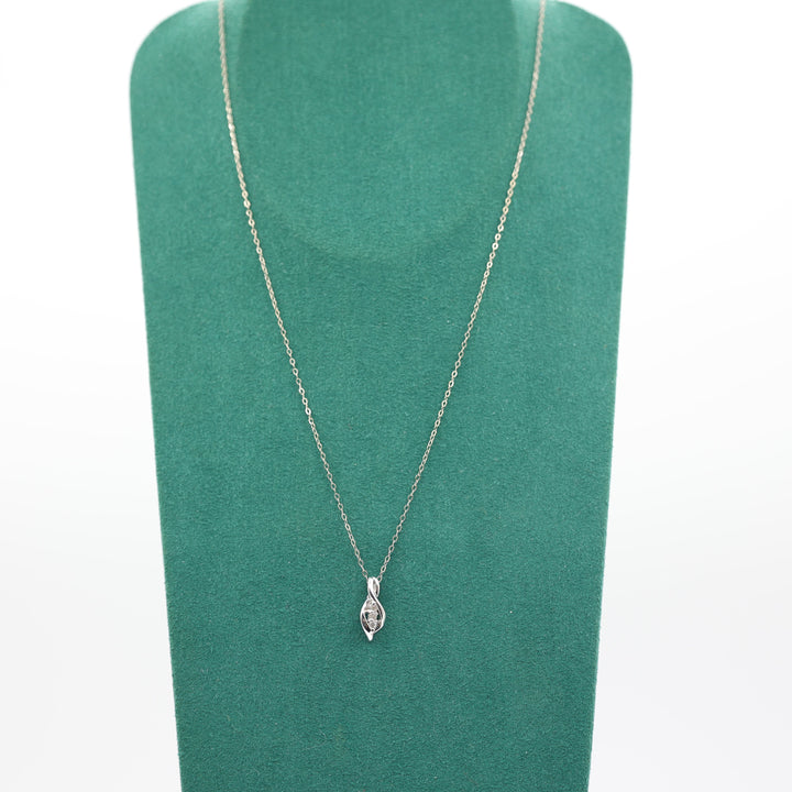10K White Gold Diamond S Curve Pendant And 18.5 Inch Chain