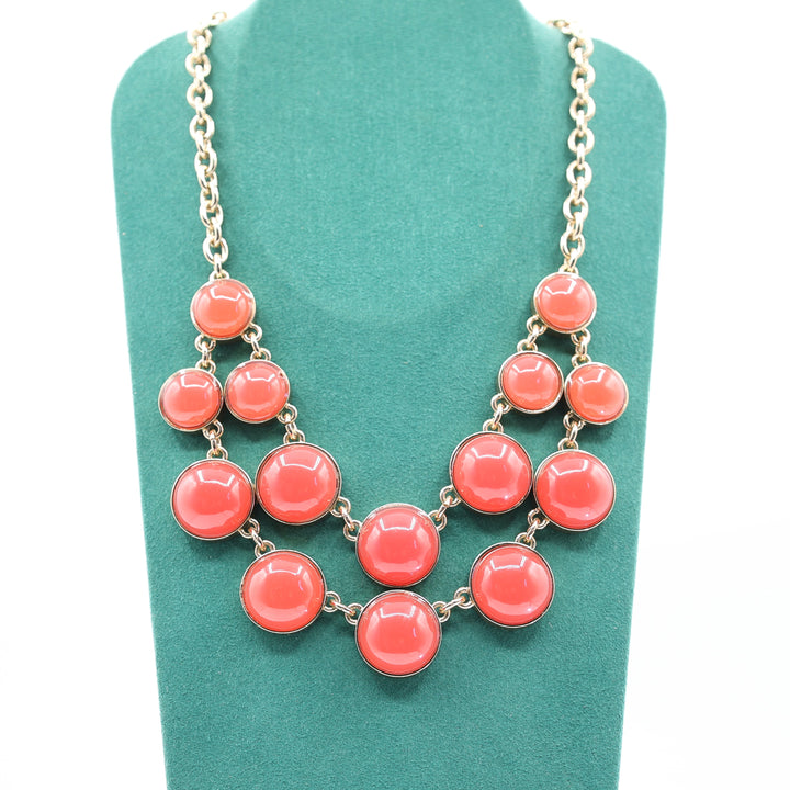 Ann Taylor Translucent Pink Cabochon Statement Necklace in Gold Tone, Bib Necklace, Signed Designer Jewelry