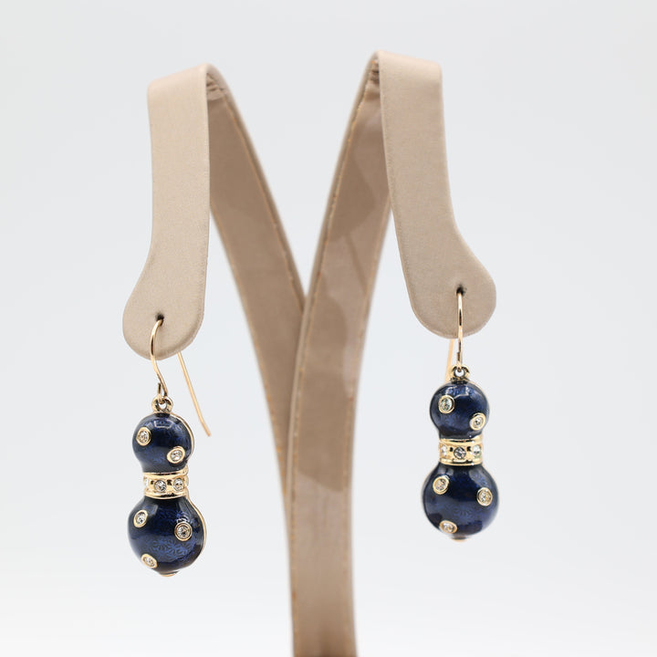 Swarovski Blue Enamel White Crystal Polka Dots Matching Earrings