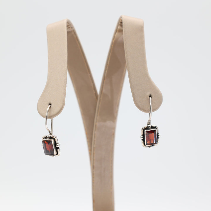Silver Closed Hook 7x5mm Garnet Stone Earrings