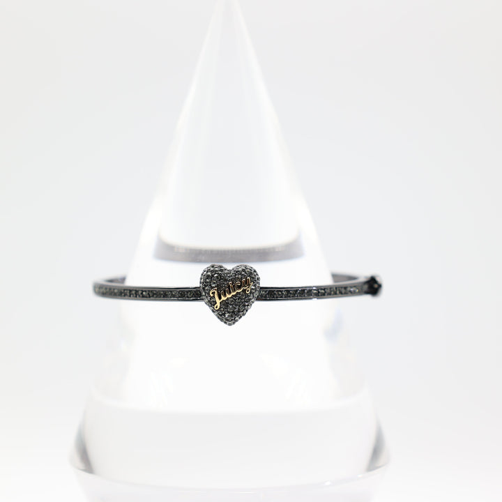 Juicy Couture Gunmetal Grey Heart Rhinestone Skinny Hinge Bangle Bracelet