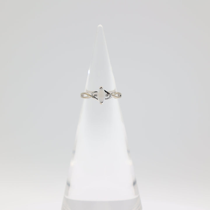 10k White Gold Band & 7.5x4mm Marquise Opal Stone with Diamond Accents Ring Size 6.75