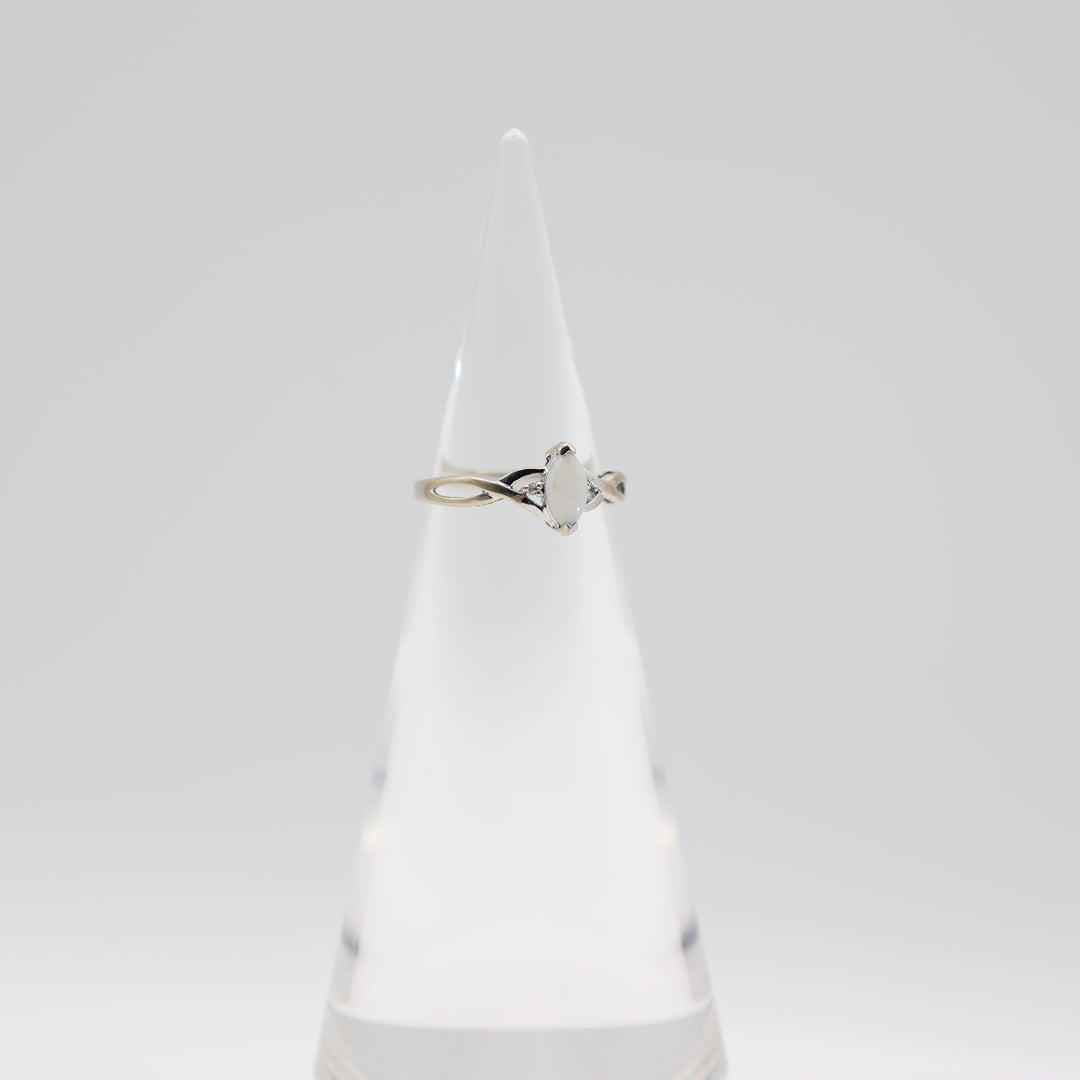 10k White Gold Band & 7.5x4mm Marquise Opal Stone with Diamond Accents Ring Size 6.75