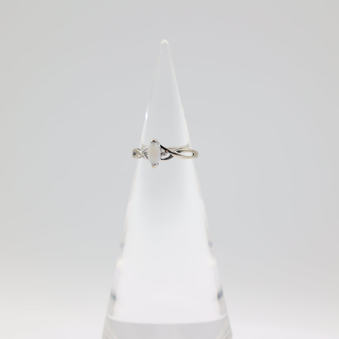 10k White Gold Band & 7.5x4mm Marquise Opal Stone with Diamond Accents Ring Size 6.75