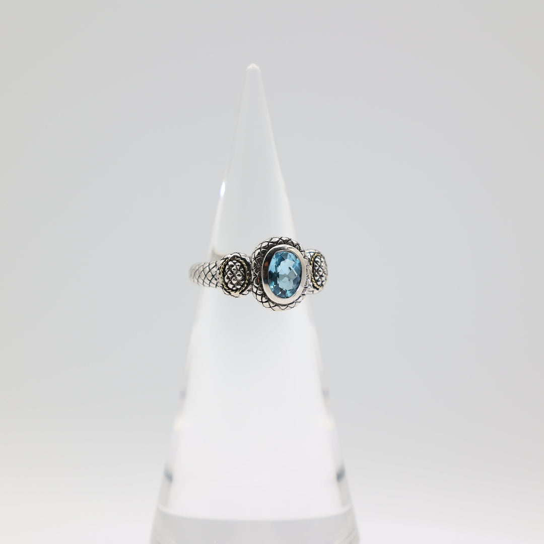 925 Sterling Silver and 18k Gold Accents Andrea Candela Blue Topaz Ring Size 9.5