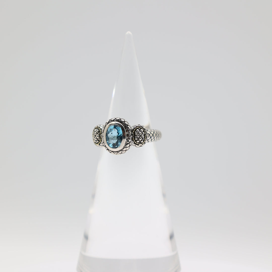 925 Sterling Silver and 18k Gold Accents Andrea Candela Blue Topaz Ring Size 9.5
