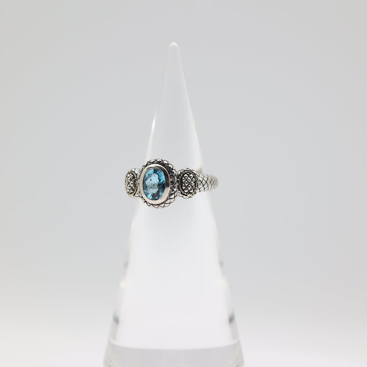 925 Sterling Silver and 18k Gold Accents Andrea Candela Blue Topaz Ring Size 9.5