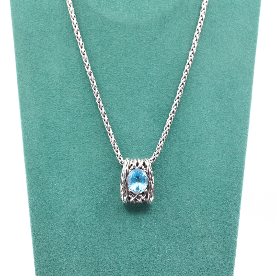 925 Sterling Silver Effy Blue Topaz Pendant on wheat chain