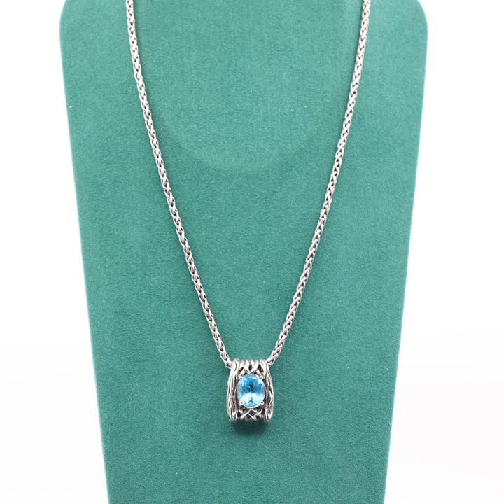 925 Sterling Silver Effy Blue Topaz Pendant on wheat chain