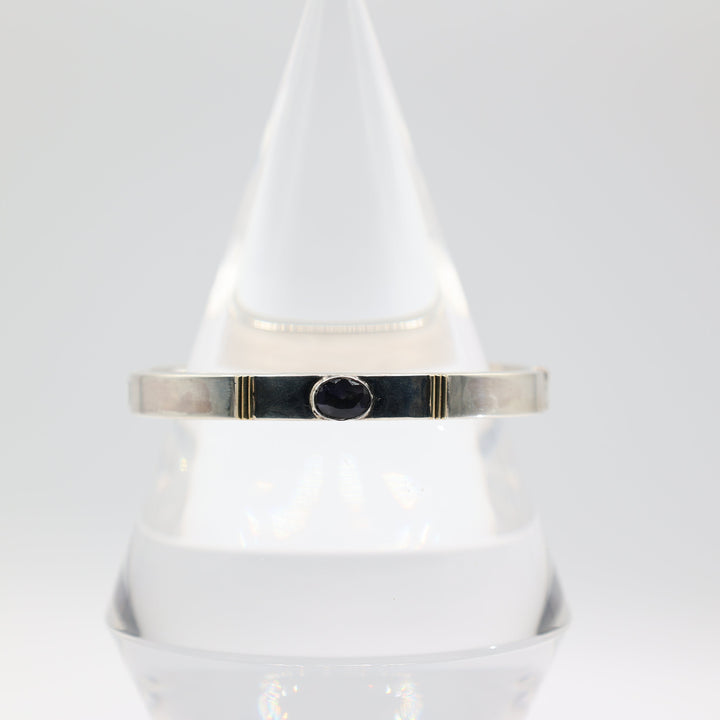 925 Sterling Silver 8x6mm Iolite Stone Hinged Bracelet