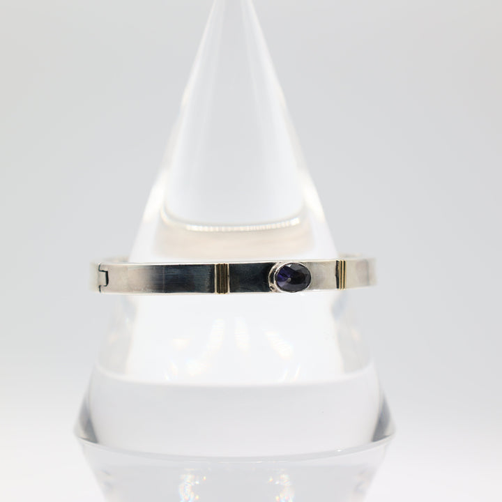 925 Sterling Silver 8x6mm Iolite Stone Hinged Bracelet