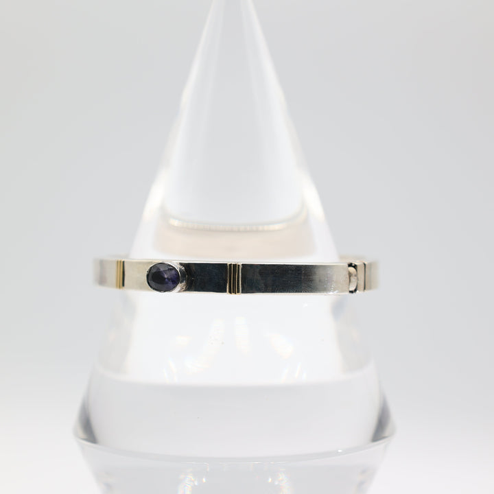 925 Sterling Silver 8x6mm Iolite Stone Hinged Bracelet
