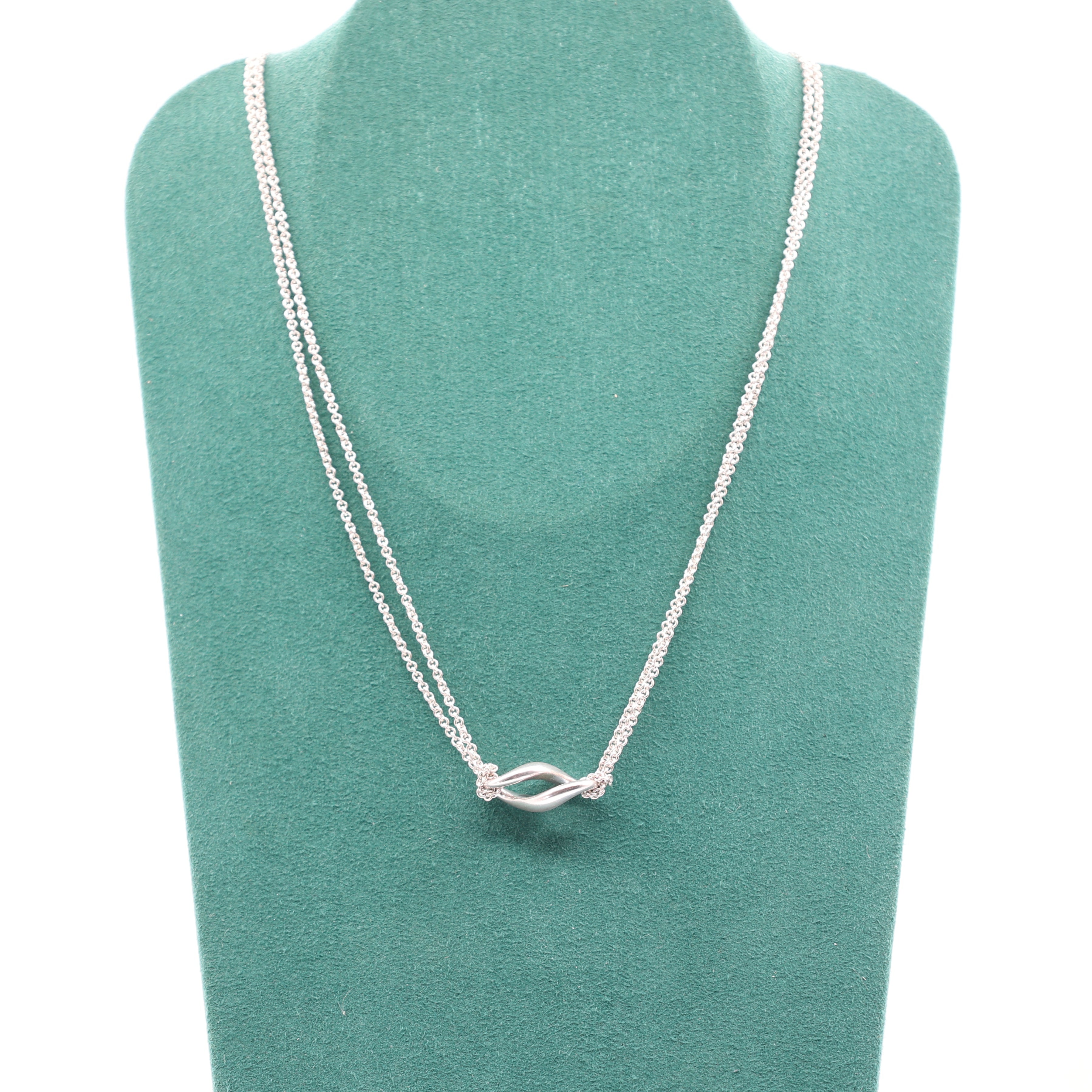Tiffany & Co. Sterling Silver Double Chain Infinity Knot Necklace
