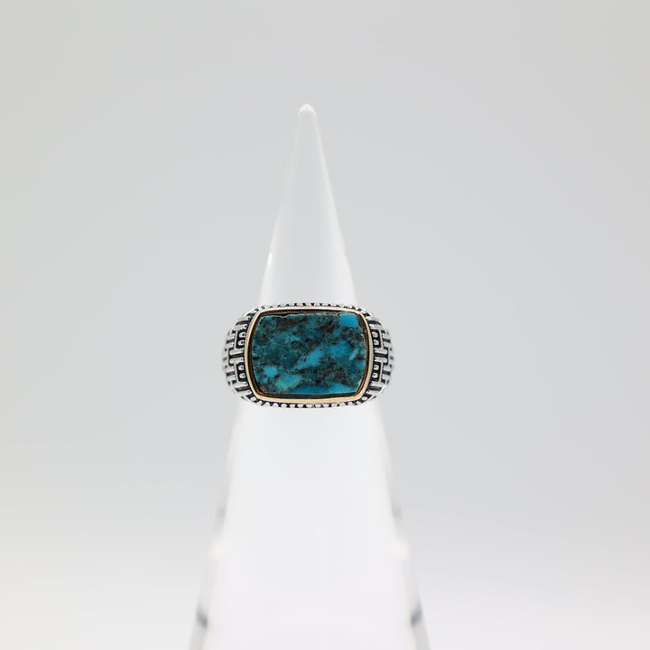 Effy Men's 925 Sterling Silver and 18k Gold Accented Turquoise Ring Size 10