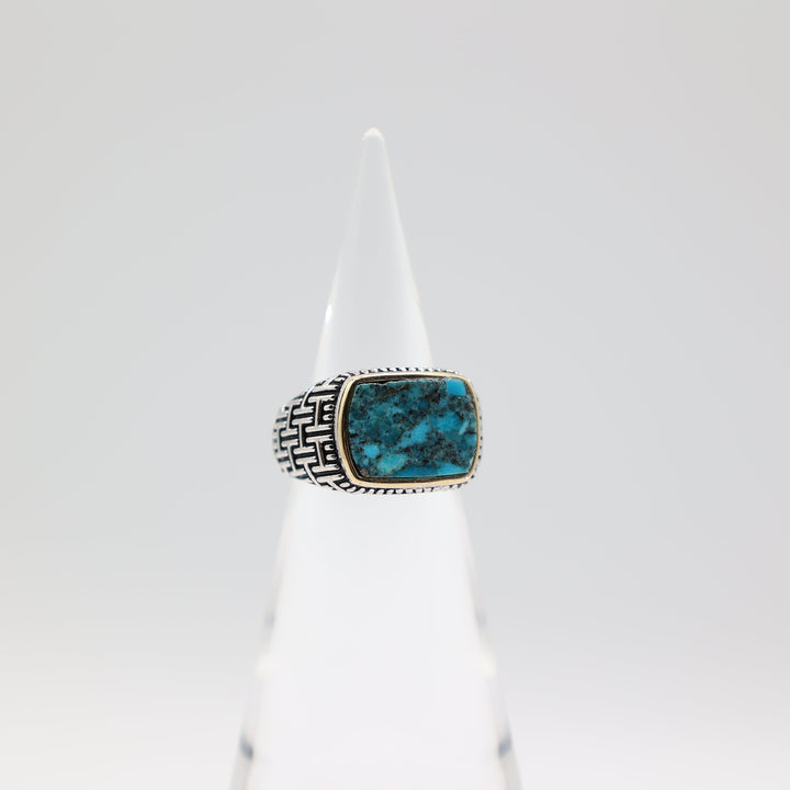 Effy Men's 925 Sterling Silver and 18k Gold Accented Turquoise Ring Size 10