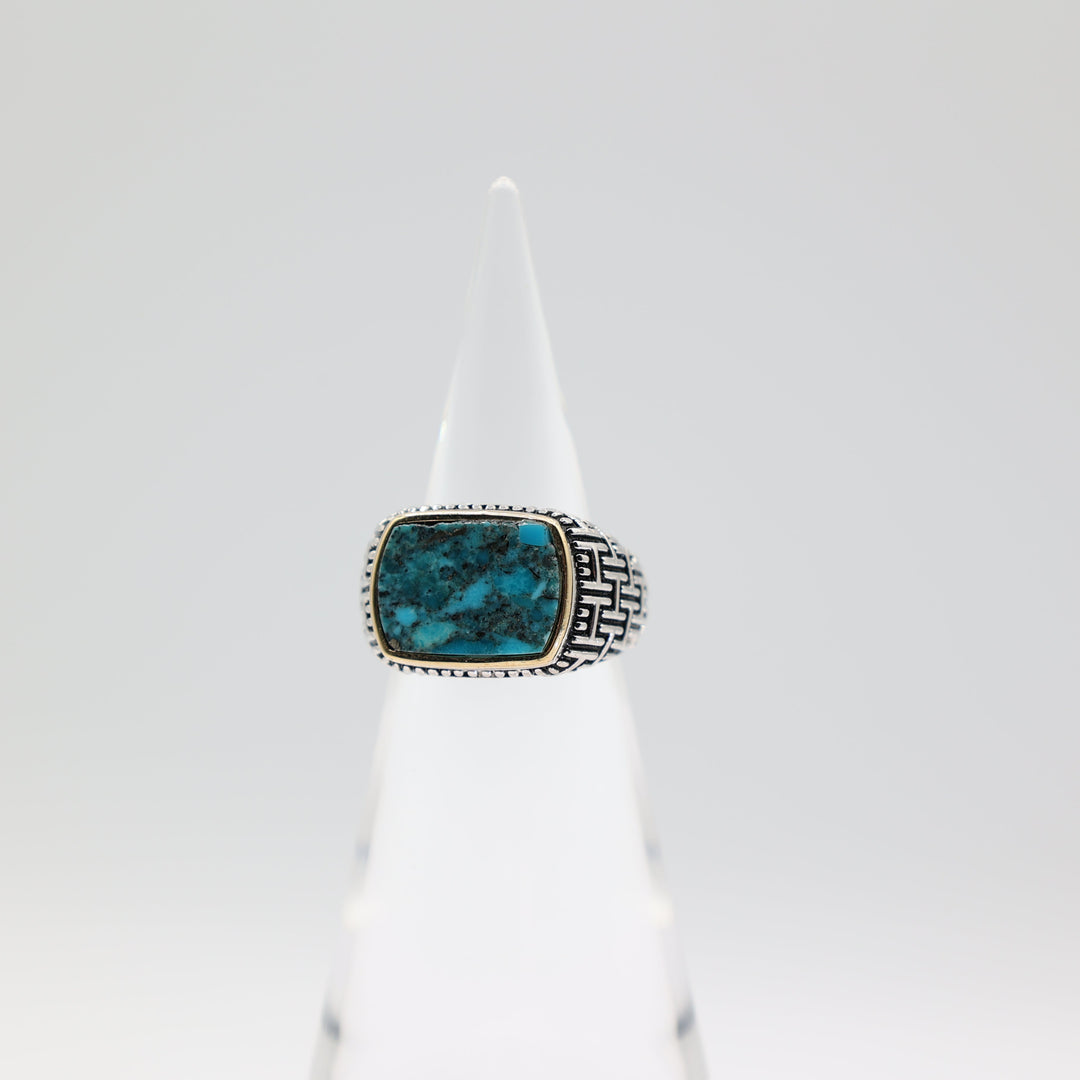 Effy Men's 925 Sterling Silver and 18k Gold Accented Turquoise Ring Size 10