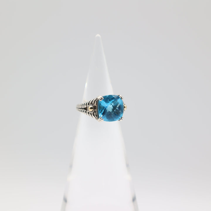 Effy 925 Sterling Silver and 18k Yellow Gold Accents Blue Topaz 12mm x 12mm Ring